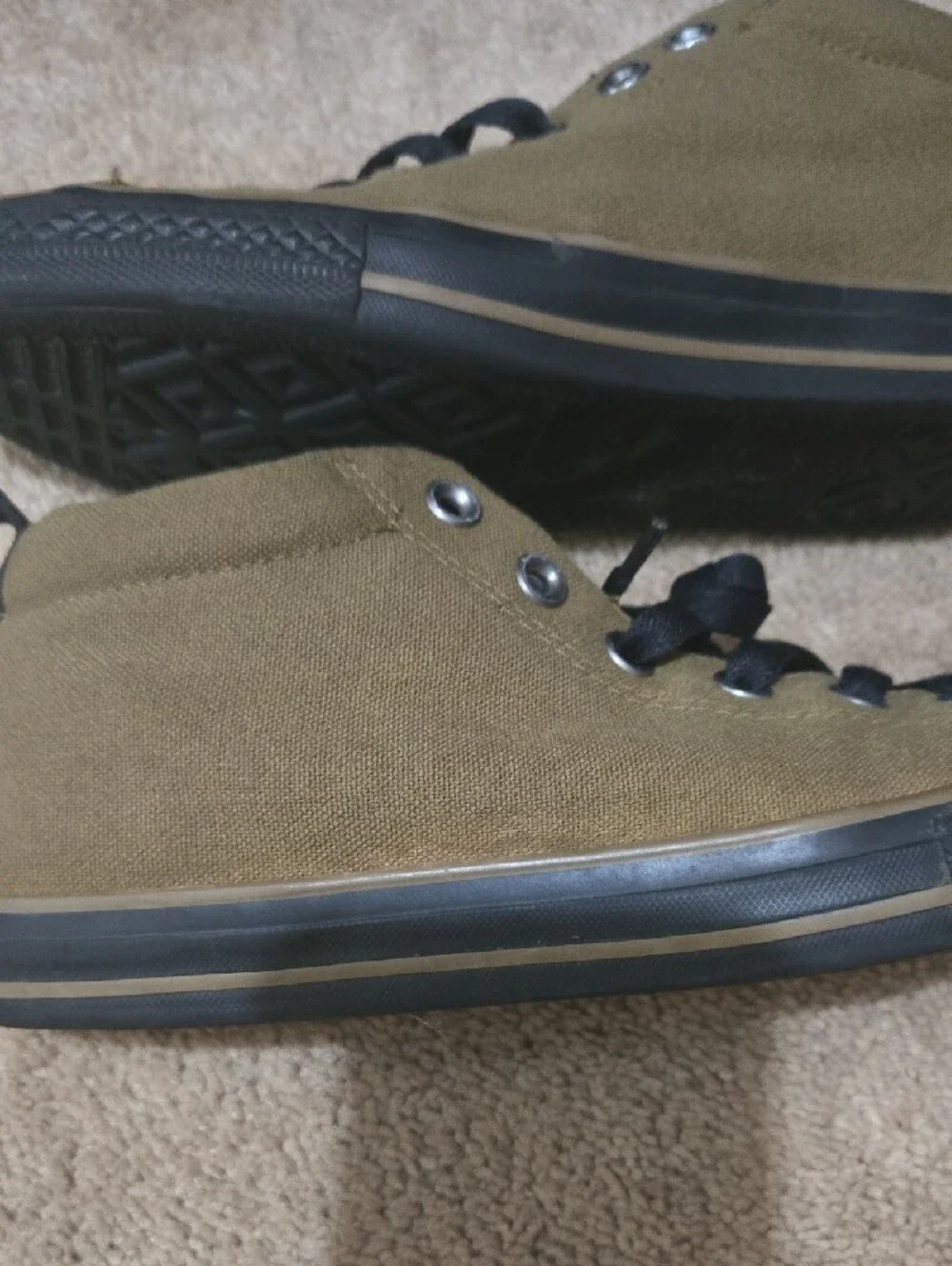 Converse Olive Green High-Top Canvas Sneakers with Black Accents